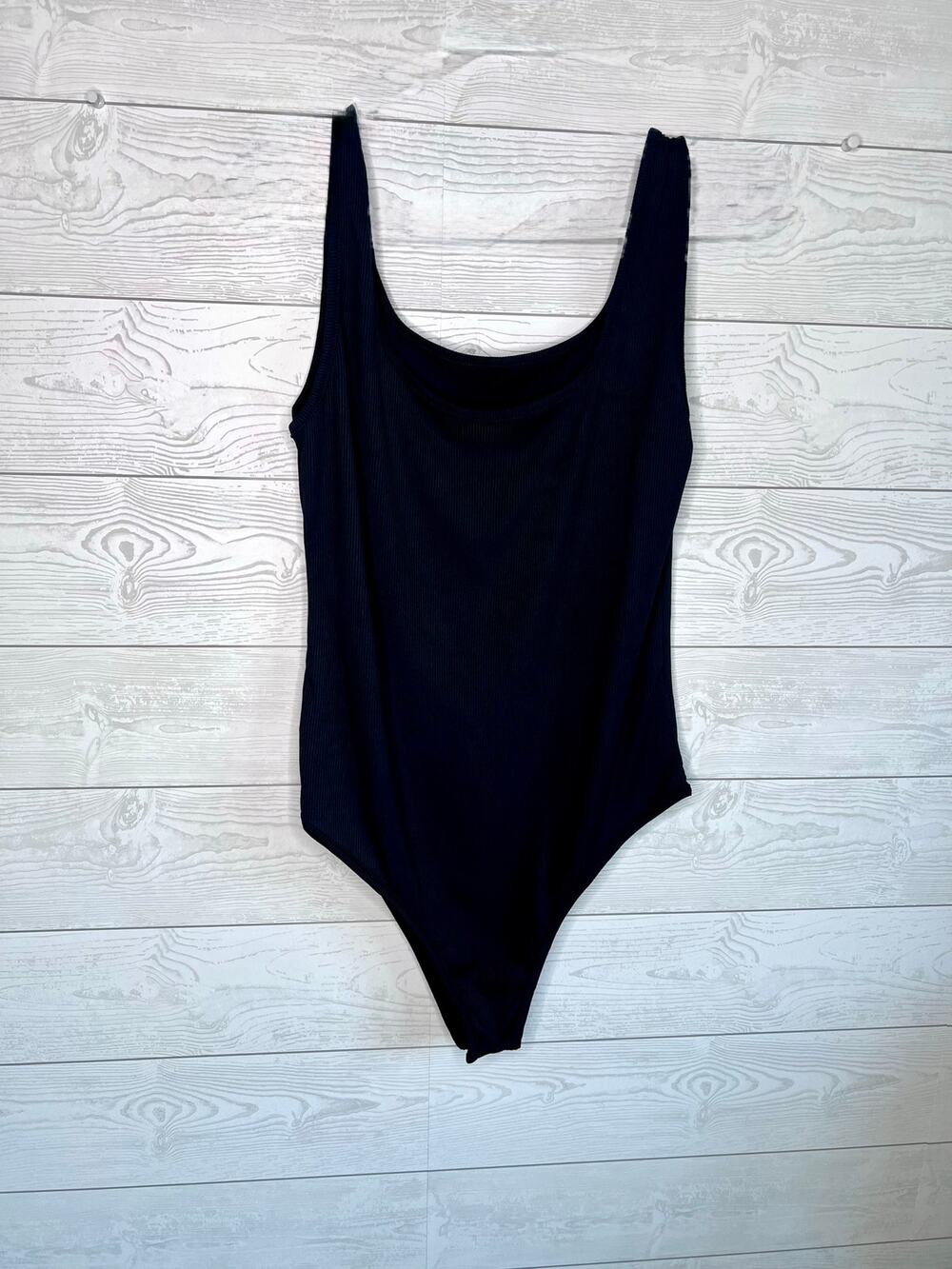 Black ribbed tank shapewear bodysuit square neck Size XL